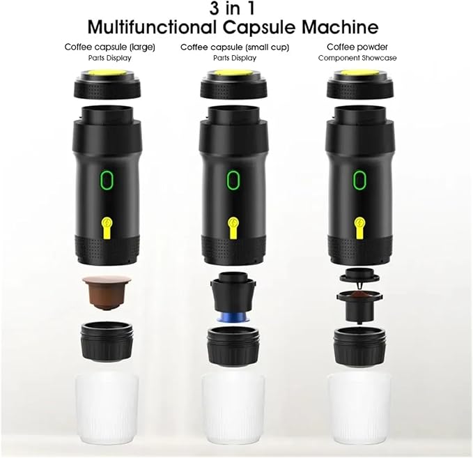 Portable Espresso Maker Multi-function 3 In 1 Mini Handheld Capsule Coffee Machine Cold Hot Brewing Cafe(Bianco) (Nero)