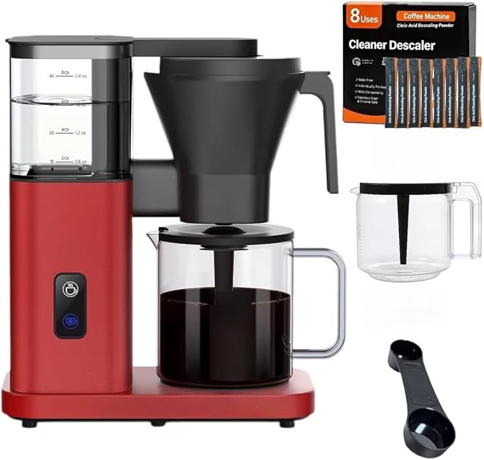 Crzoe 8-cup Drip Coffee Machine Instant Brewing in 3 Seconds 197-205 ℉ Detachable Water Tank Adjustable Flow Control Deep Cold Brewing and Insulation for 40 Minutes Easy to Clean (Red)