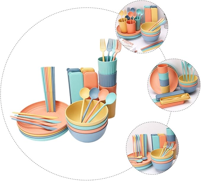 4-piece Dinnerware Sets Wheat Straw Cutlery Set Kitchen Straw Tableware Home Straw Dinnerware Portable Straw Cutlery Kit