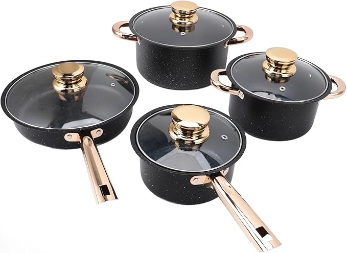 Stainless Steel Cookware Set Good Heat Conductivity Maifan Stone Coating Pots Pans Soup Frying Milk Pan Glass Lids Kitchen Decor