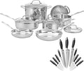 Cuisinart 77-11G Chef's Classic Stainless 11-Piece Cookware Set Bundle with Deco Chef Gourmet 12 Piece Stainless Steel Knife Set with Storage Block