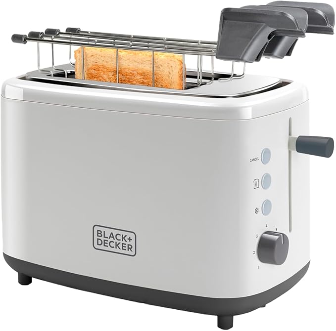 Black+Decker BXTOA820E - Toaster 820 W. 2 wide slots 7 grid levels System with removable pliers. Functions: Stop heat and defrost. Tray to collect crumbs. Non-slip feet.