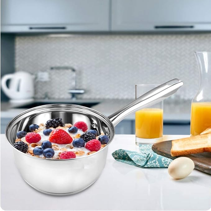 Cookware-Set 5-PieceCooking Pot SetMade of Stainless Steelwith Glass-LidsAll Types of Cookers Induction（Steamer Soup Pot Frying Pan Hot Milk Pot Teapot） Saucepans Sets