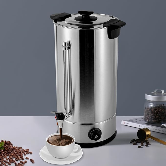 Commercial Grade Stainless Steel Coffee UrnHot Water Urn With FaucetLarge Capacity Coffee Maker Hot Water Dispenser for Buffet Catering Party Office Wedding (25L)
