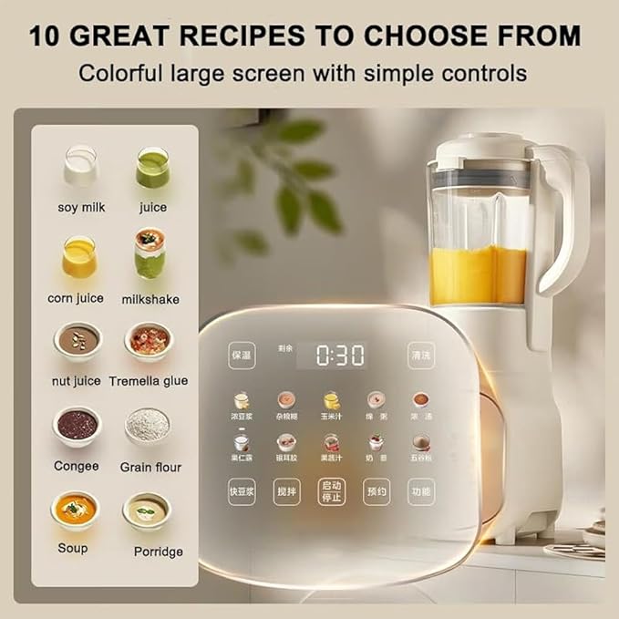 Commercial Blender Smoothie Maker Household Multifunctional Food Processor Silent Broken Wall Cooking Machine 12h Smart Reservation Can Make Smoothies Milkshakes Soy Milk Juice and More