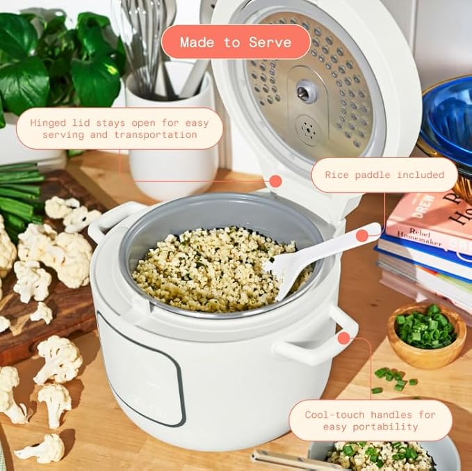 Beautiful 14-Cup Electric Rice and Grain Cooker Ceramic Nonstick Coating White Icing