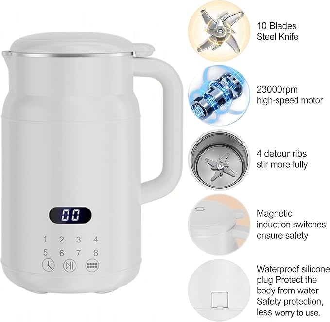 27oz 8-in-1 Nut Milk Maker Machine &amp Soy Milk Machine with No Soak 24H Delay Start Self-Clean Keep Warm Boil Water &amp Juice Functions 10 Blades for Home Kitchen