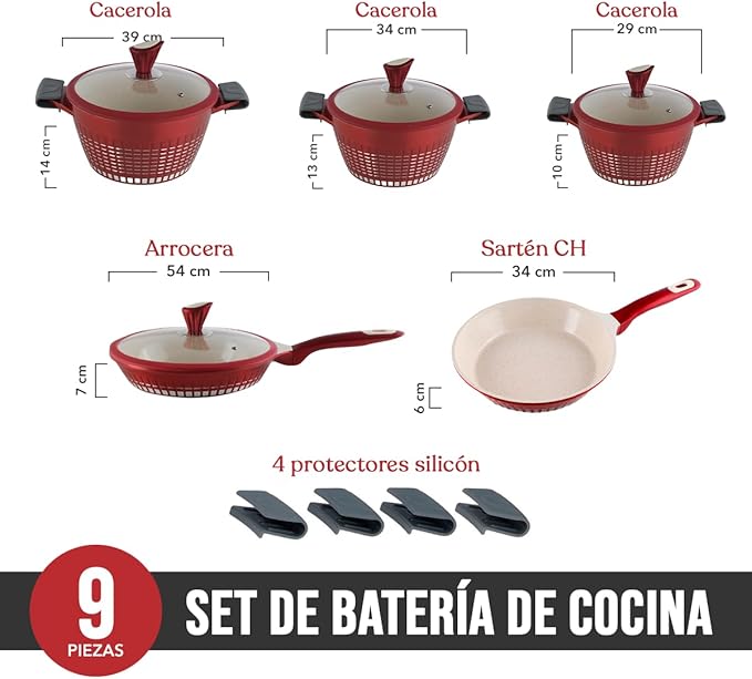 Non-Stick Cookware Set Marble 13Pieces Red Kochstelle