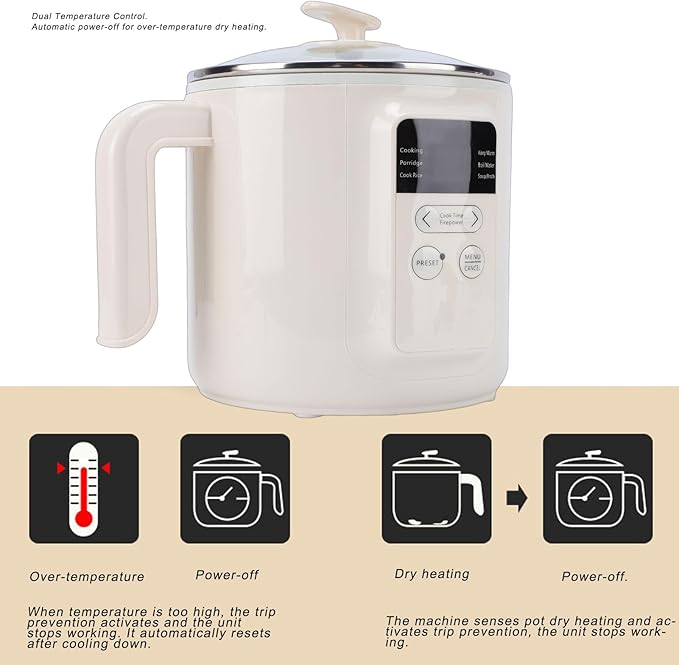 Yosoo Multifunctional Electric Anti Stick Cooker for Noodles Rice Soups Well Sized with Safe Materials Washable Smart Power Off Function (US Plug 110V)