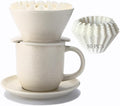 Pour Over Coffee Maker with 50 PCS Basket Coffee Filters 310 ml/10 oz Mug with Saucer &amp Coffee Dripper Ceramic Off-white