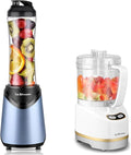 La Reveuse 300W Personal Size Blender (Light Blue) + La Reveuse 2-Cup Mini Food Chopper (White)