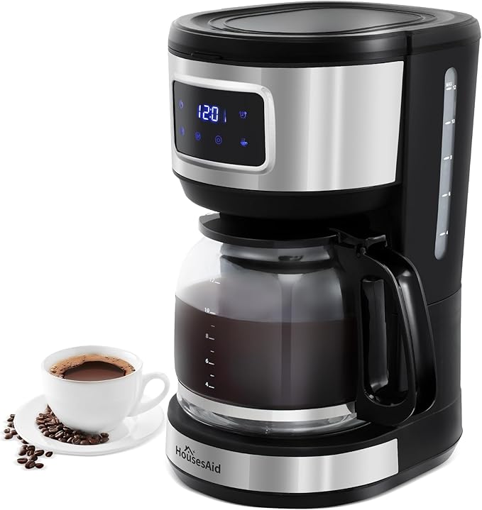 12 Cup Programmable Coffee MakerTouchscreen Drip Coffee Maker-12 Cup Keep-Warm Function Auto Shut-OffStainless Steel ConstructionPermanent FilterIdeal for Home and Office Use