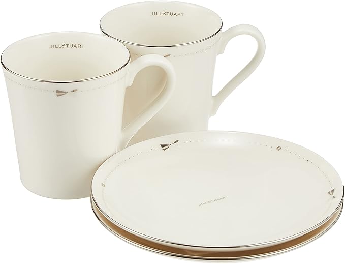 Narumi 41635-33357 Jill Stuart Dinnerware Set White Ribbon Pattern Set of 2 Stylish Cute 4-Piece Set Made in Japan Gift Box