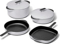 Caraway 8-Piece Enameled Cast Iron Set - 10.5” Skillet Grill Pan 3.5 qt Braiser Pan 6.5 qt Dutch Oven with Lid and Organizers - Non-Toxic 3-Layer Enamel Coating - No Seasoning Required - Gray
