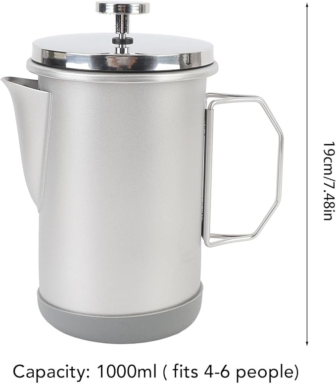 French Press Coffee Maker Portable 304 Stainless Steel Hand Brewed Coffee Press Teapot for Camping 1000ml (Silver)