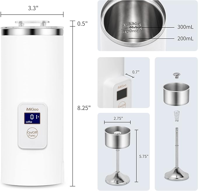 iMiGoo Dual Brew Electric 8oz Coffee &amp Tea Percolator 17oz Boil Water Keep Warm Portable Multi-Functional Stainless Steel Pot for Home/Office/Camping