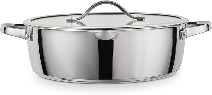 Tramontina Tempo Tri-Ply Base Stainless Steel 6-Quart Braiser Pan with Glass Lid Induction-Ready Oven-Safe Dishwasher-Safe