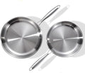 DELARLO Tri-Ply Stainless Steel Pan 18/10 Frying Pan Oven Safe Up to 600°F Nontoxic Cookware Compatible with All Cooktops Skillet Durable Fast Even Heat Fry Pan10+12 inch Pan