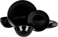 Dinnerware Sets for 4 Light &amp Durable 12 Pieces Opal Glass Plates and Bowls Set Dishwasher and Microwave Safe Dish Dinning Ware Thin but Strong Geometric Faceted Black