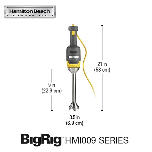 Hamilton Beach Commercial HMI009 BigRig Compact Immersion Blender with 9 Inch Shaft Up to 3 Gallons Capacity Variable Speed Easy to Use NSF Certified