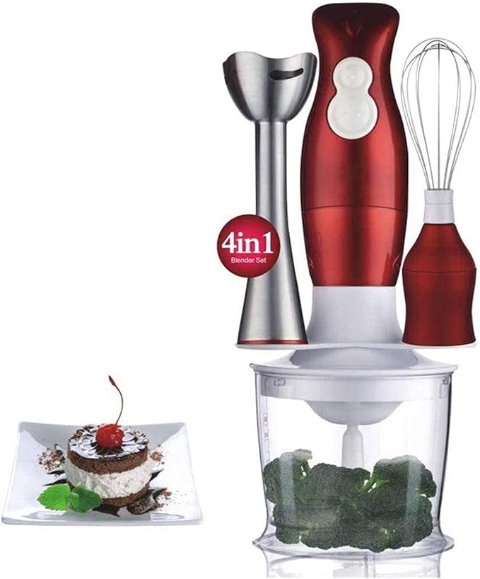 Immersion Hand Blender with Whisk Attachment Quickly Mixes Sauces Purees Soups Smoothies Dips BPA-Free Easy To Clean Stainless Steel/Red