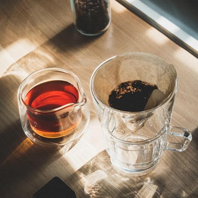 HMM Gaze Dripper &amp Pot - Pour Over Coffee Maker Brews 1-2 Cups Double Wall Glass Construction Aesthetic Helix Design Essential for Drip Coffee Lovers