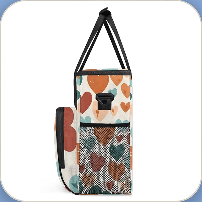 Brown Blue heart Coffee Maker Carrying Bag Portable Travel Storage Tote Bag Compatible with K-Mini or K-Mini Plus Single Serve Coffee Brewer Carrying Case with Multiple Pockets &amp Shoulder Strap