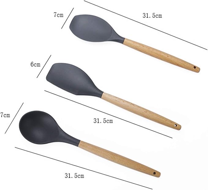Kn020 11 in 1 Wooden Handle Silicone Non-Stick Spatula Spoon Kitchen Tool + Bucket Set Cookware Set Cookware Picnic Boiler Cookware