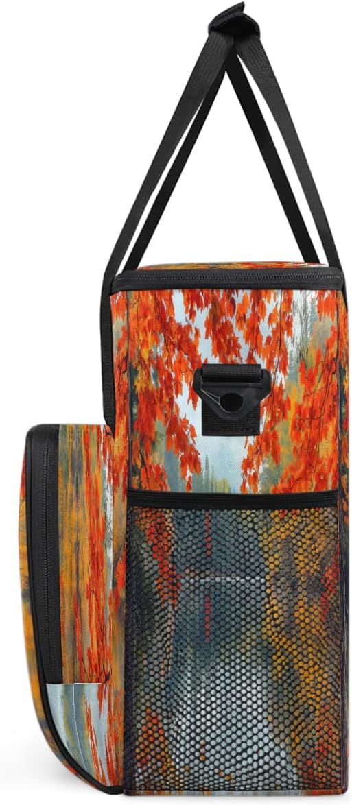 Maple Leaf Forest Lake Coffee Maker Carring Bag Travel Carrying Storage Tote Bag Compatible with Keurig K-Mini or K-Mini Plus Portable Single Serve Coffee Brewer Case with Pockets for K-cup Pods