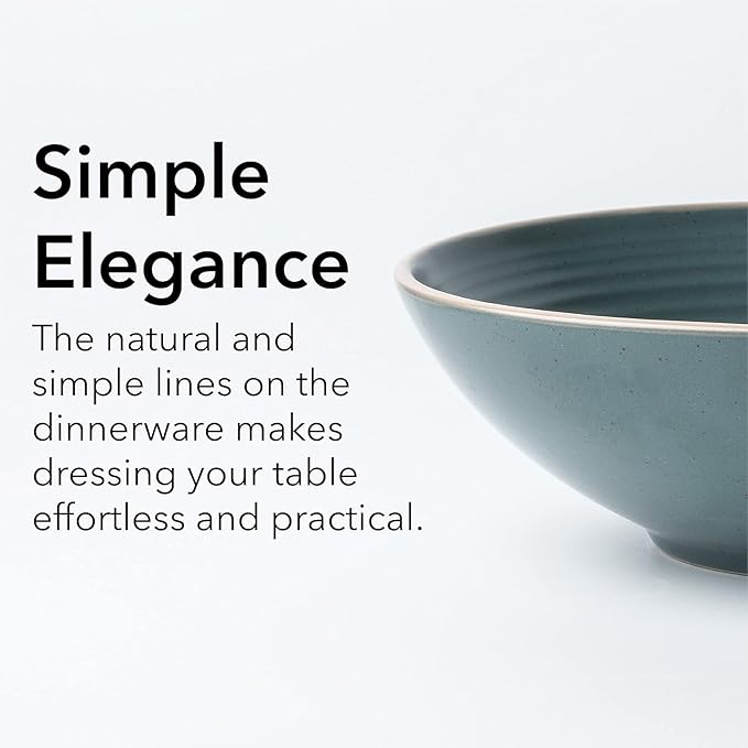 RINGAR Round Stoneware 16pc Double Bowl Dinnerware Set for 4 Dinner Plates Side Plates Cereal Bowls Pasta Bowls - Speckle Matte Green (431952)