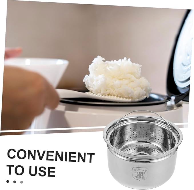 1set Stainless Steel Inner Pot for Electric Cookers Food Steamer Insert with Rice Draining Basket Multipurpose Cooker Replacement for Rice Soup and Steaming Easy to Clean