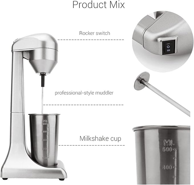 Milkshake Maker Machine Electric Milkshake Blender Maker Commercial Stainless Steel Milk Shaking Machine Single Head Milk Shaker Electric Drink Mixer for Home Bars Milkshakes Coffee (Style 1)
