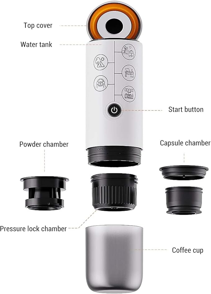 Portable Electric Coffee Maker Cordless Rechargeable 17 Bar Pressure Capsule Coffee Machine with Intelligent Control Panel for Outdoor Travel Camping Home Office (White)