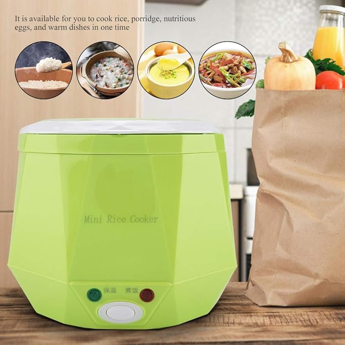 1.3 Liter Portable Car Electric Rice Cooker Food Steamer 12V 100W Portable Electric Rice Cooker Electric Rice Cooker Electric Food Steamer Car Steamer for Coach Travel Camping (Green)