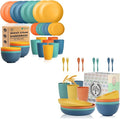 Homienly 52 PCS Premium Wheat Straw Dinnerware Sets Reusable Plates and Bowls Sets for Kitchen Lightweight and Unbreakable Dishwasher and Microwave Safe Dishes Set - Colorful