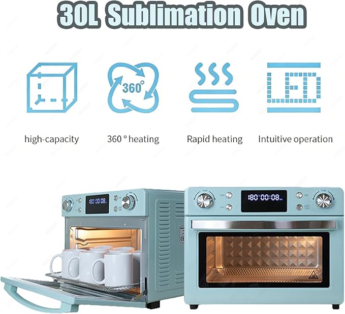 Professional 1400W Sublimation Convection Oven for Bulk Production - Digital Display Intuitive Operation360°Even Heating for Printing on Mugs Cups Tumblers 30L