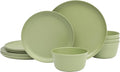 Gibson Home Fairhope 12-Piece Matte Green Melamine Dinnerware Set – Durable Lightweight Plates and Bowls Kitchen Dining Set