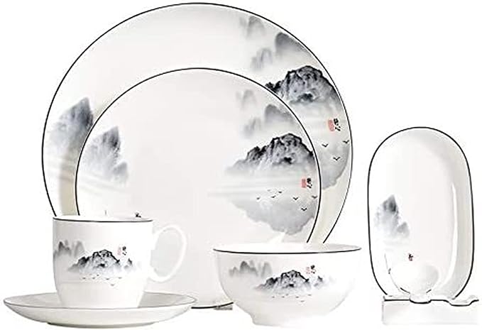 Dinnerware Sets - Luxury Gift Dishes Service Set Chinese Bone China Tableware Set Service for 1 People Kitchen Dinner Serving White