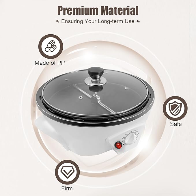 Coffee Bean Baking Machine 800W Electric Coffee Roaster with Timer 0-240℃ Temperature Adjust Temperature Household Coffee Bean Roasting Baking Machine Capacity 1.1 Lbs