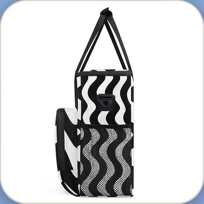 Wavy Lines Coffee Maker Travel Bag for Keurig K-Mini/K-Mini Plus Insulated Waterproof Tote with Pockets for K-Cup Portable Single-Serve Brewer Case