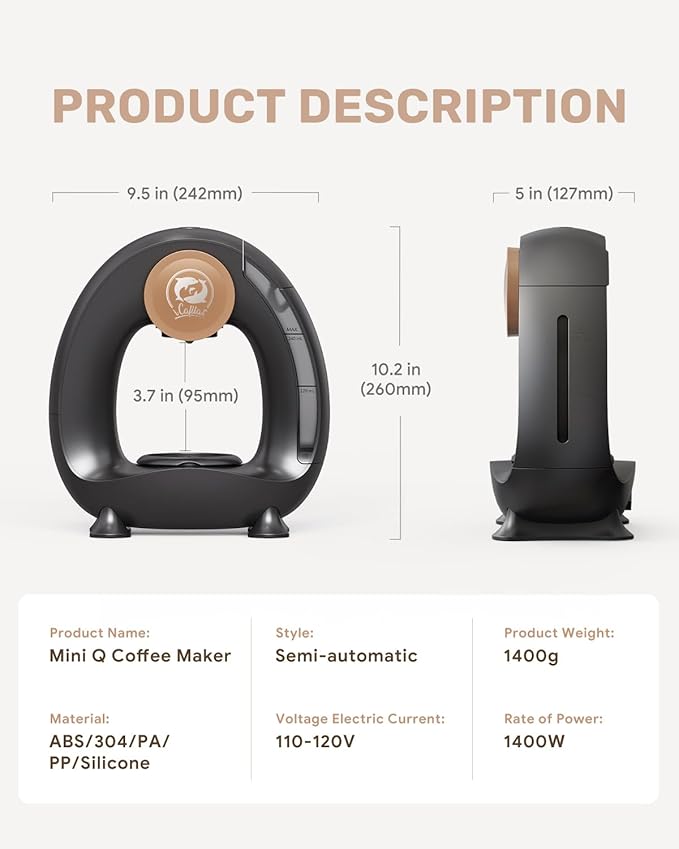 2-in-1 Coffee Maker Fast Brew in 1.5mins Single Serve Coffee Machine Compatible with K-Cup Pods &amp Ground Coffee 1400W with 20s Preheat Compact for HomeSmall PlaceOffice &amp RV 8ozBlack