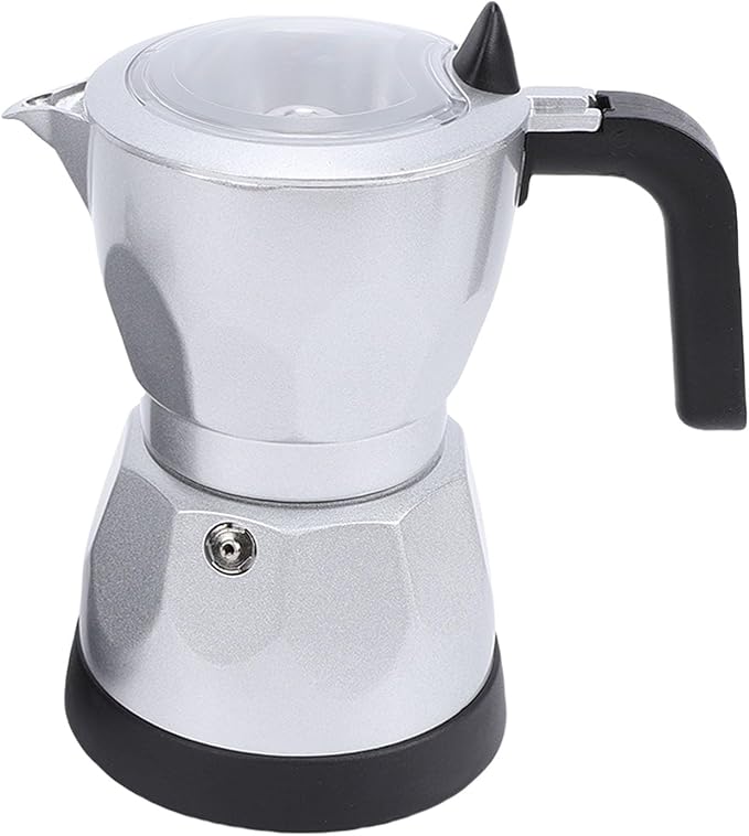 Haofy Electric Coffee Maker Aluminum Mocha Pot with Transparent Lid for 3 Cups Quick Brewing At Home Office or Travel (Silver)