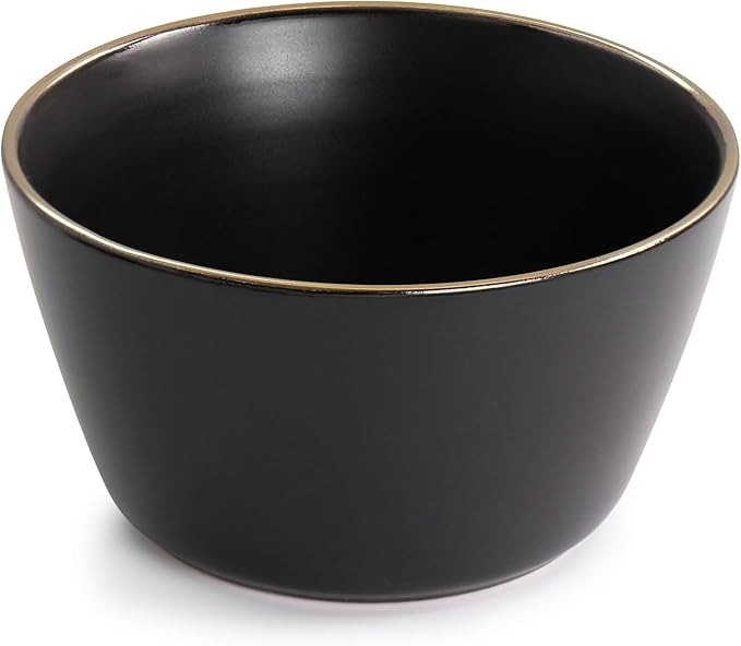 Elama Paul 16 Piece Stoneware Dinnerware Set in Matt Black with Gold Rim Matte Black 16 Piece Set (Arthur Paul Louis Set)