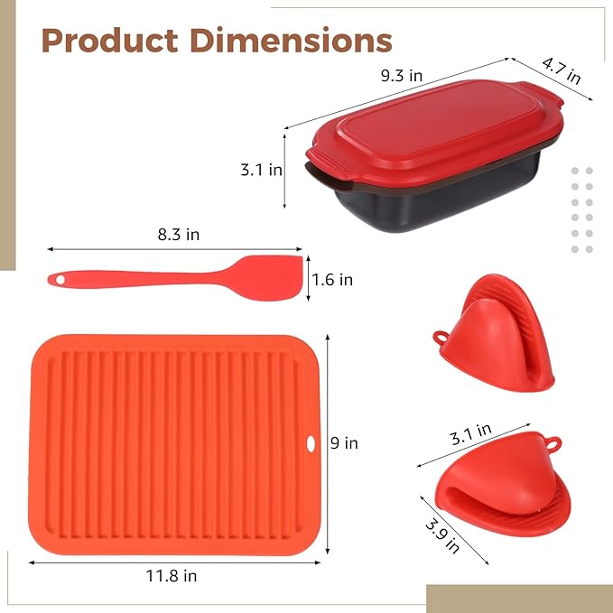 Red Microwave Grill Pan Silicone Cookware Set 9.3 X 4.7 X 3.1 in Includes Anti-Scalding Mat Spatula and Clips Microwave-Safe
