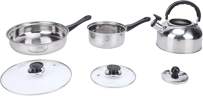 Fockety Cookware Set Stainless Steel Pots and Pans Set with Heat Proof Non Slip Handle and Glass Lids Multi Functional Sets of Pots and Pans for Cooking Frying Boiling Stewing