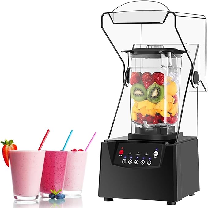 Blender Smoothie Maker 2L Commercial Stand Mixer with Sound Enclosure 17000rpm Blade Ice Crusher 5 Presets Professional Silent Countertop Blender Self-Cleaning for Smoothies Fruits