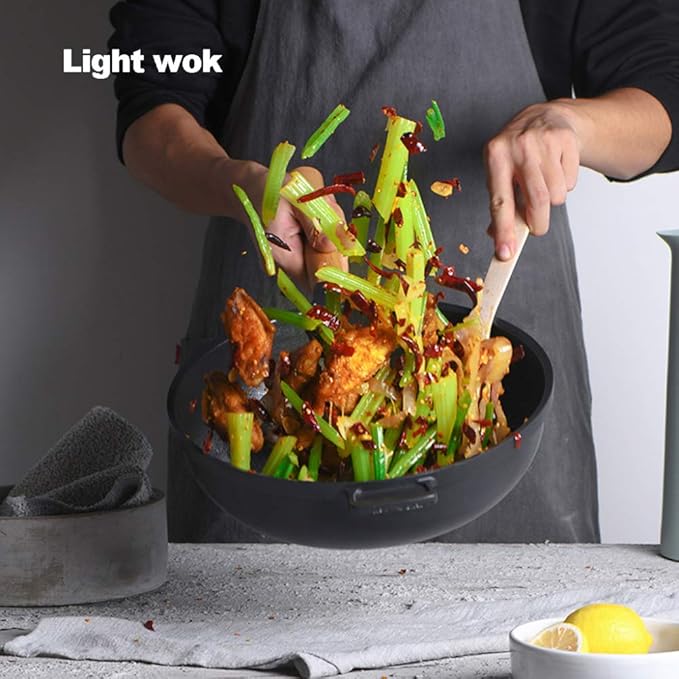 Cooking Pot 3-Pc Non-Stick Pan Set Wok Frying Pan Milk Pot Cooking Utensils Set with Beech Handle Strong and Sturdy