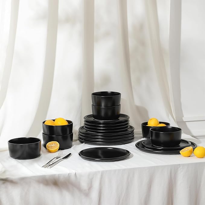 Stone Lain Eden 12-Piece Dinnerware Set Stoneware Plates and Bowls Set Dishwasher and Microwave Safe Dish Dish Set for 4 Black