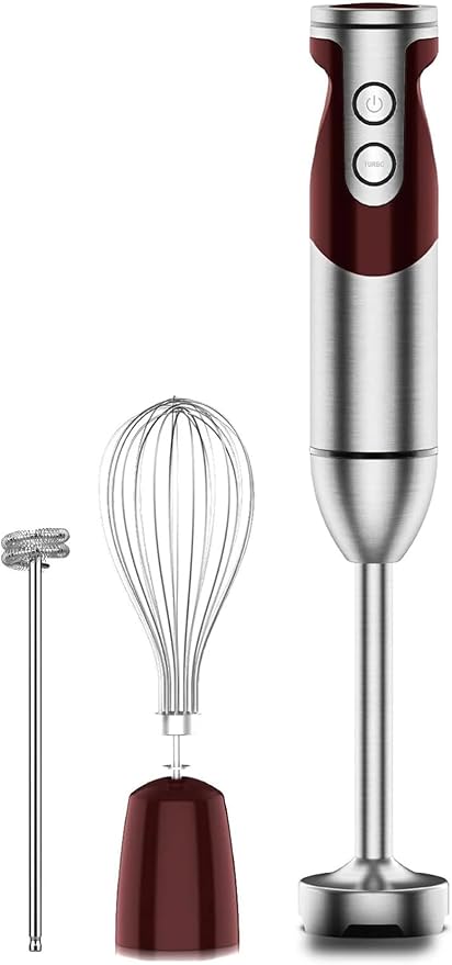 Megawise 3-in-1 Hand Blender – 12-Speed Includes Powerful Blender Stick Whisk and Milk Frother – Easy to Clean and Perfect for Smoothies and More (Red)