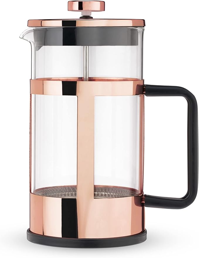 Pinky Up Piper Tea Press Pot Coffee Maker French Press for Loose Leaf Tea and Coffee Hot or Iced Beverage Brewer 34 oz Rose Gold